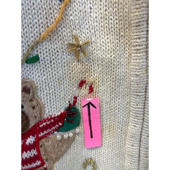 White Stage Womens 26/28W White Embroidery Vest Teddy Bear Christmas Zipper - Picture 5 of 13
